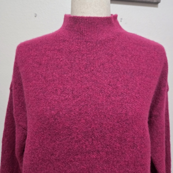 Lineamaglia Magenta Pink Mock Neck Sweater Balloon Sleeve Knit Pullover Large - Picture 4 of 11